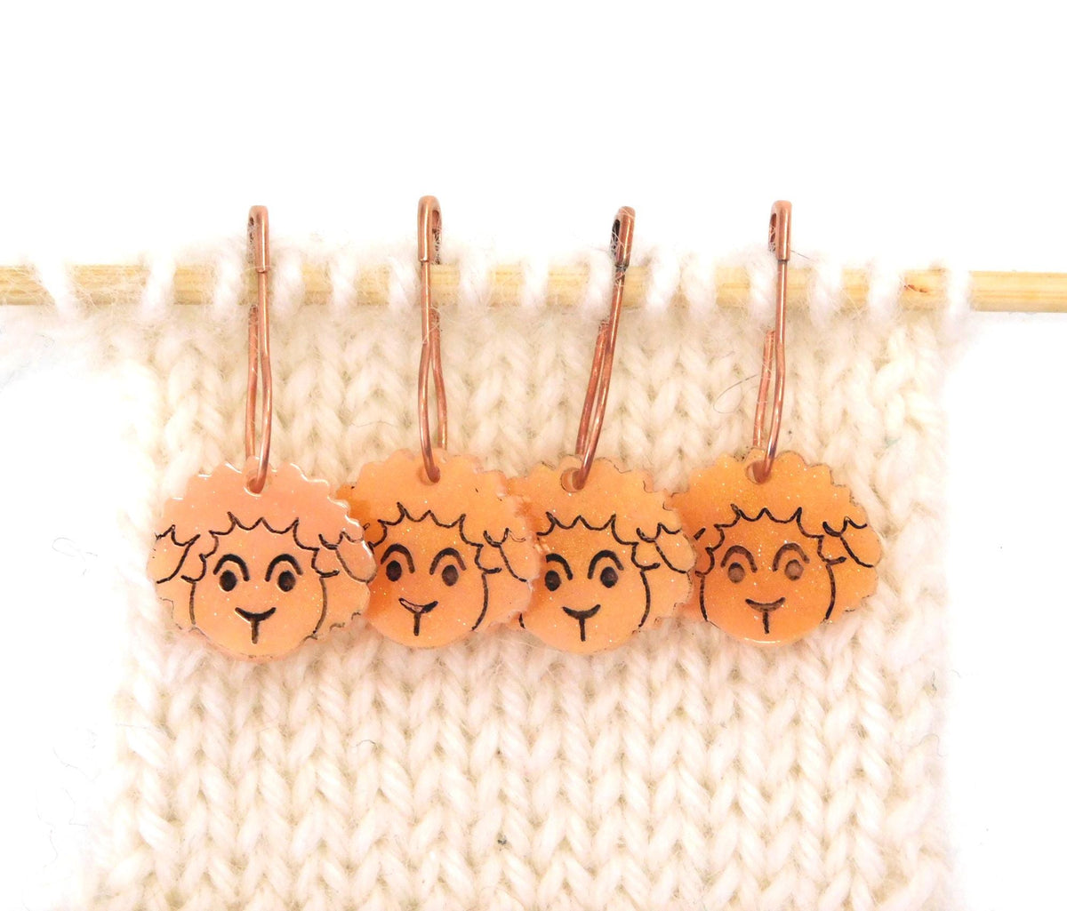 A Small Flock of Amber Orange Sheep Stitch Markers Set of 4