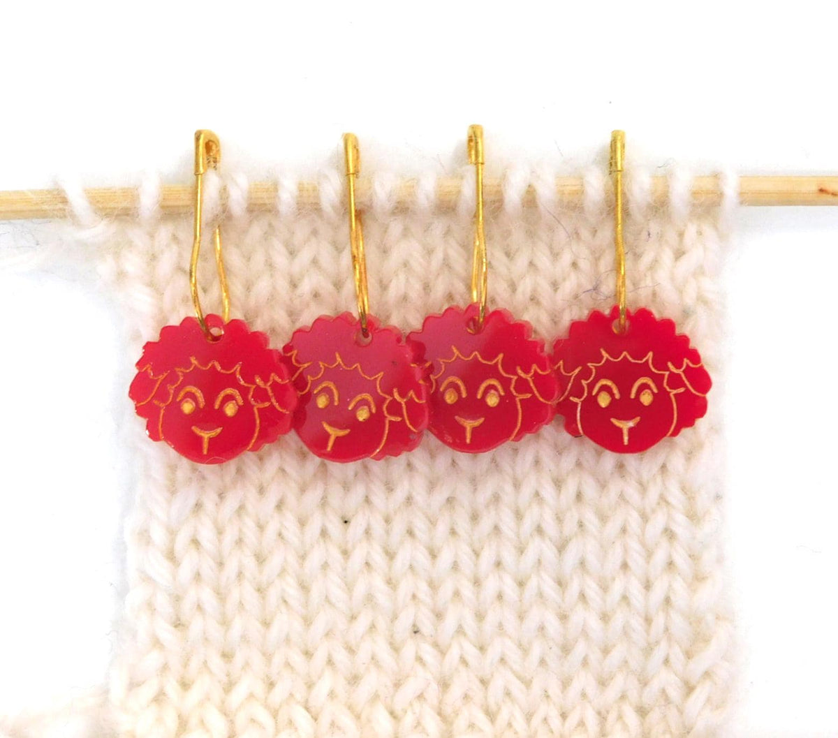 A Small Flock of Red Sheep Stitch Markers Set of 4