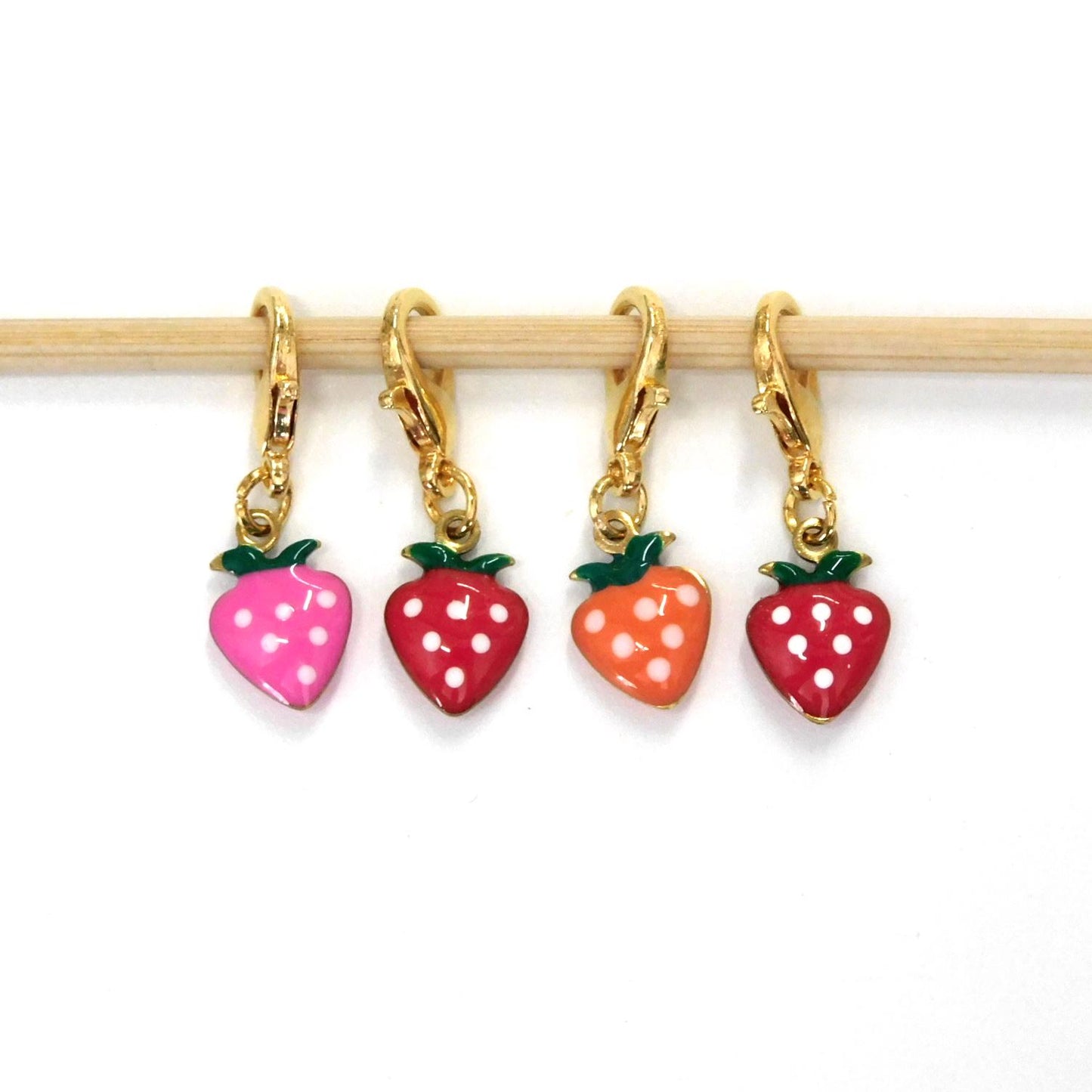 Tiny Strawberry Stitch Markers set of 4 on moveable clasps