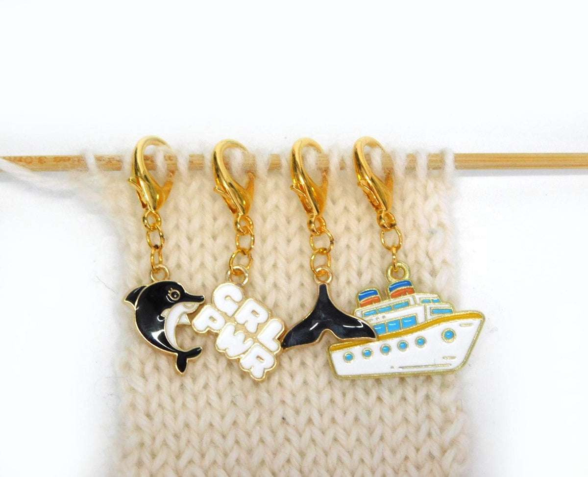 Sink the Patriarchy Orca themed Stitch Markers set of 4 on lobster clasps