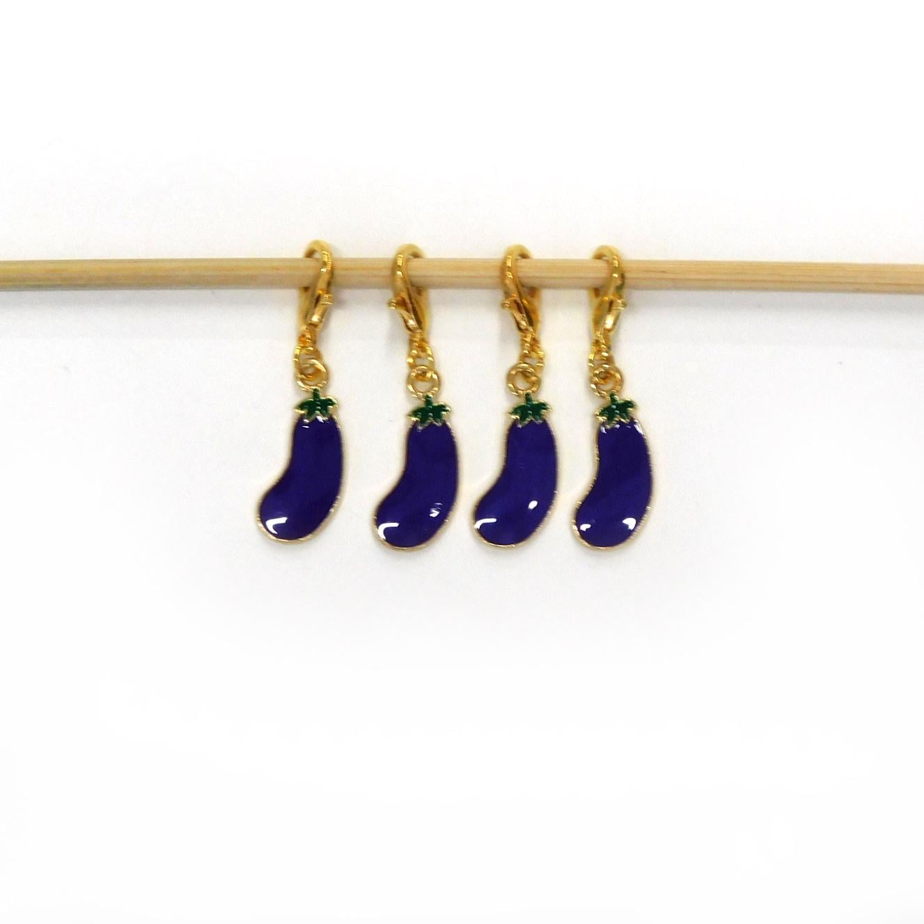 Aubergine Eggplant Stitch Markers set of 4 on moveable clasps