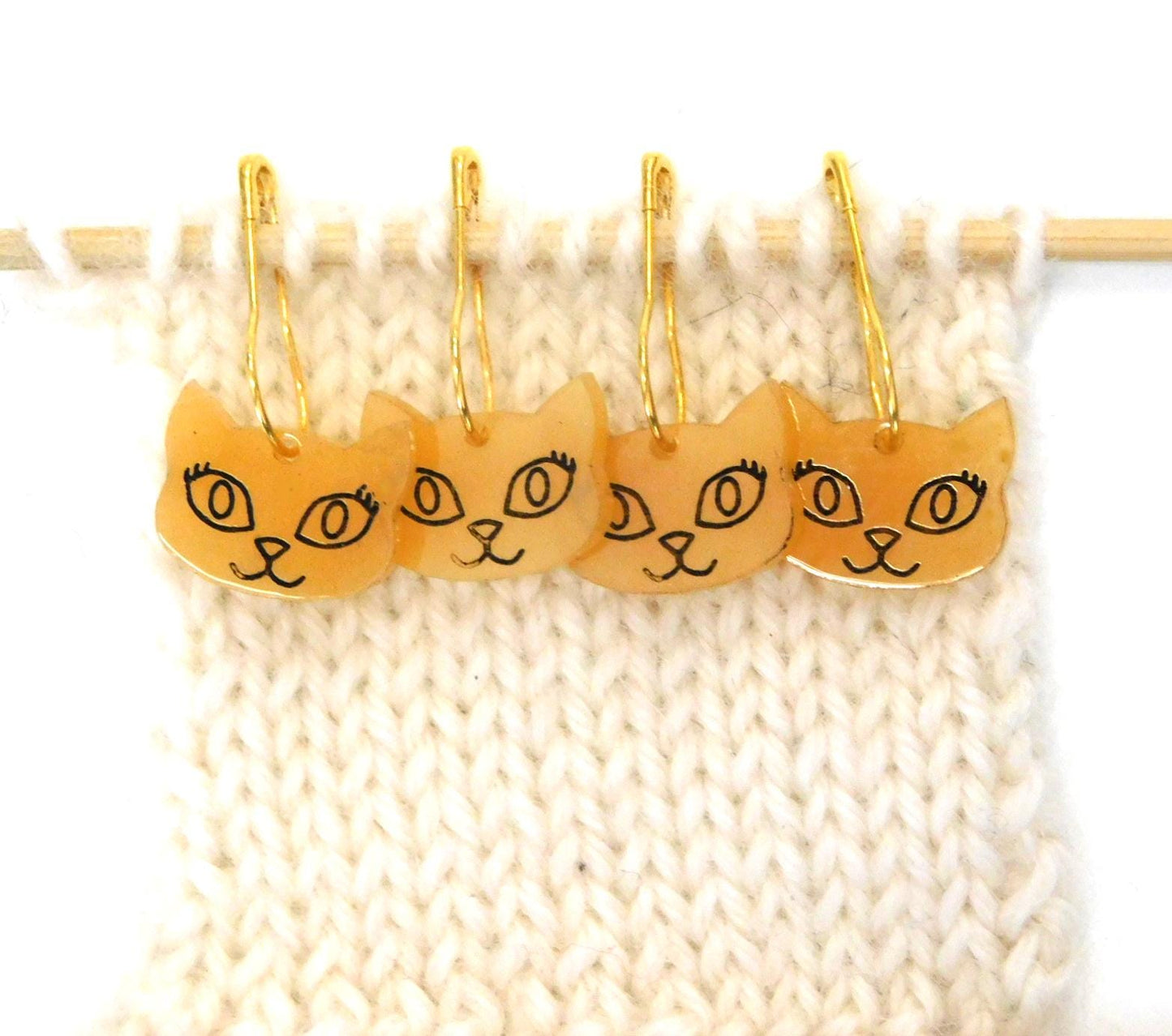 Warm Gold Yellow Bella Cat Stitch Markers Set of 4