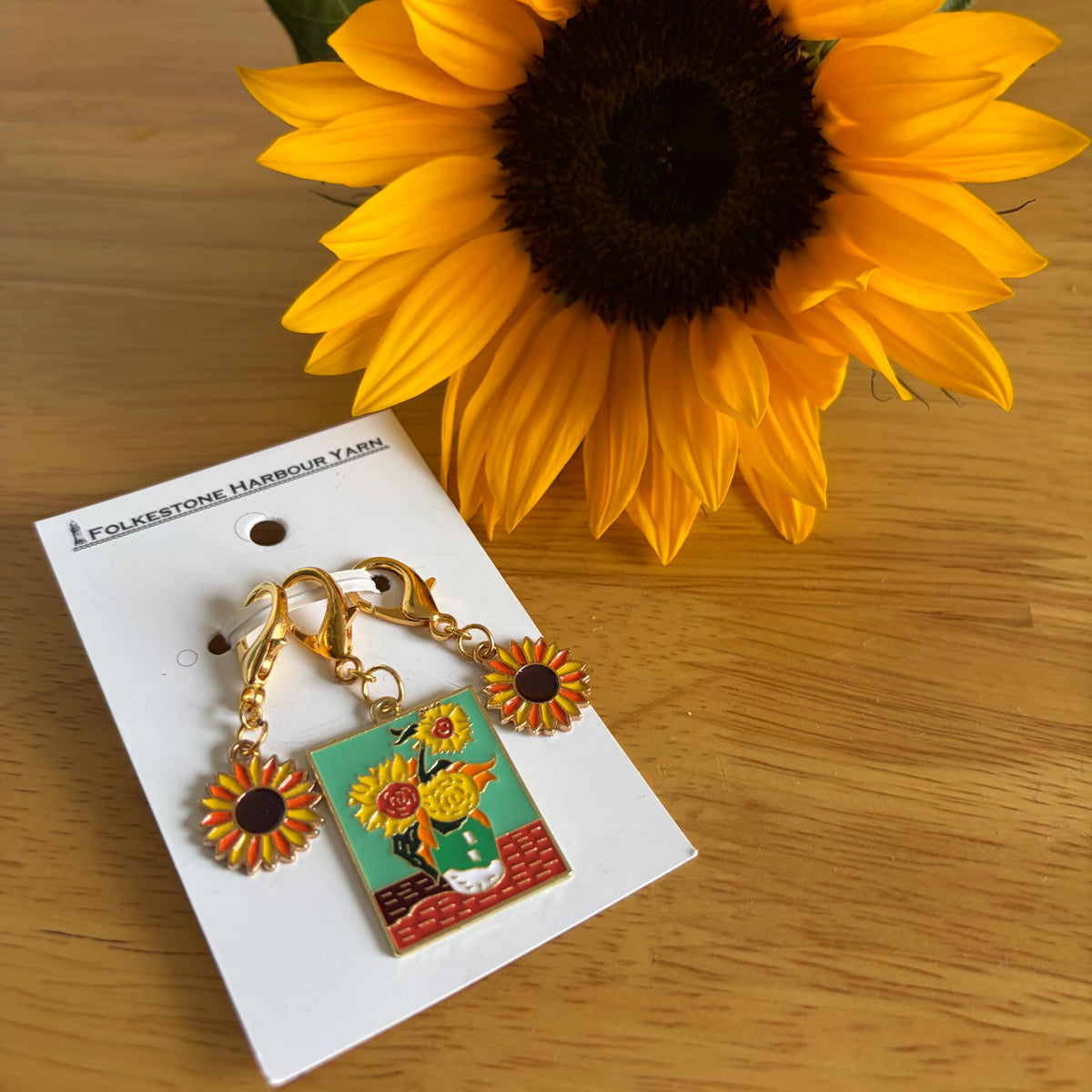 Van Gogh Sunflowers inspired Stitch Markers    set of 3 on lobster clasps