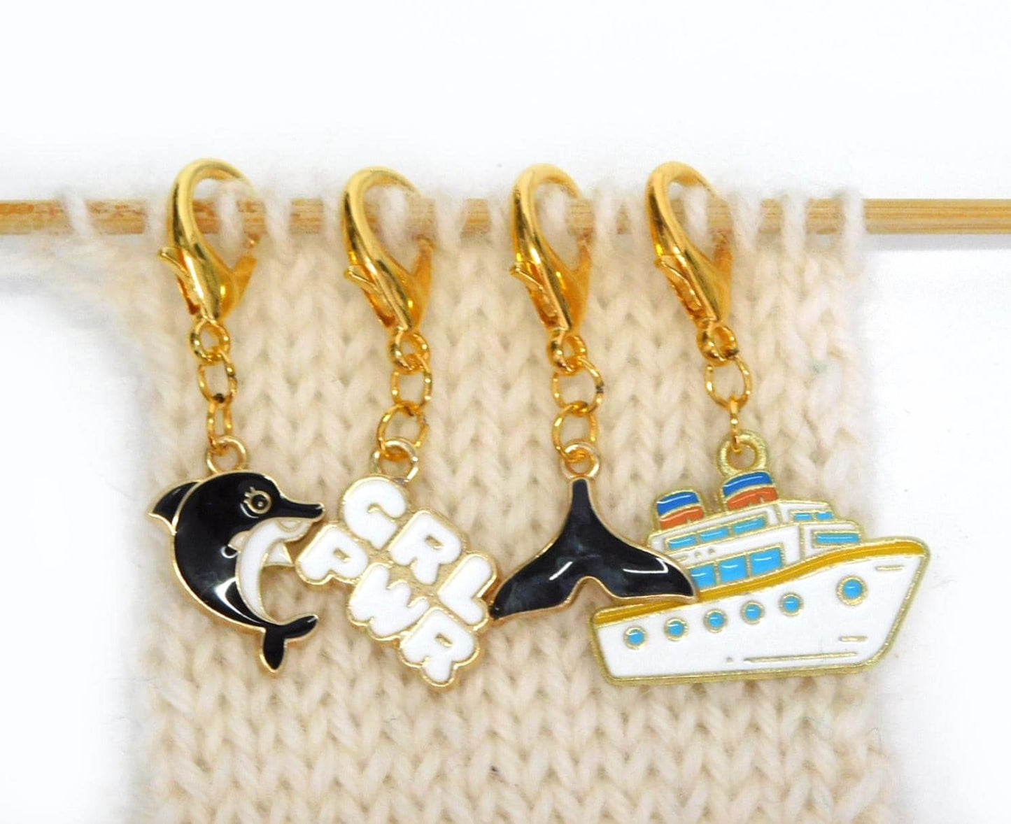 Sink the Patriarchy Orca themed Stitch Markers    set of 4 on lobster clasps
