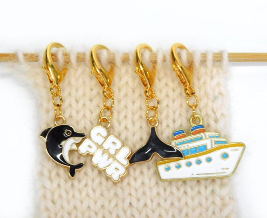 Sink the Patriarchy Orca themed Stitch Markers    set of 4 on lobster clasps