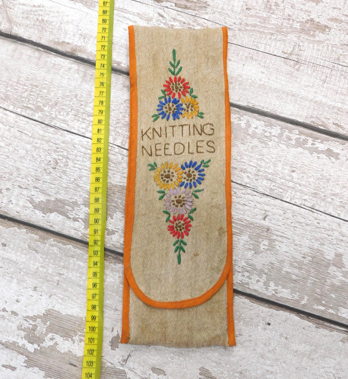 Vintage Embroidered Fabric Knitting Needle Case