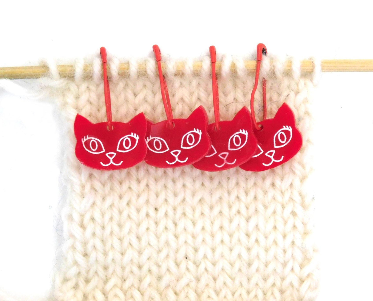 Red Bella Cat Stitch Markers Set of 4