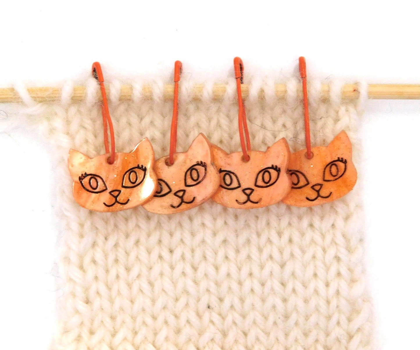 Pumpkin Orange Bella Cat Stitch Markers Set of 4