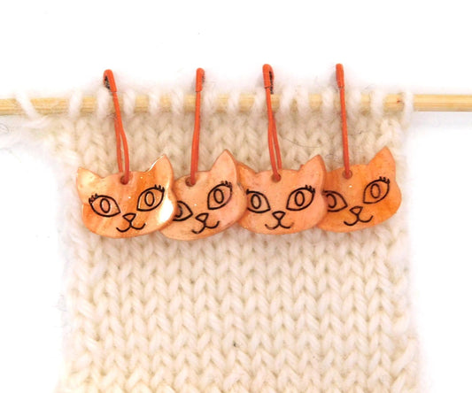 Pumpkin Orange Bella Cat Stitch Markers Set of 4