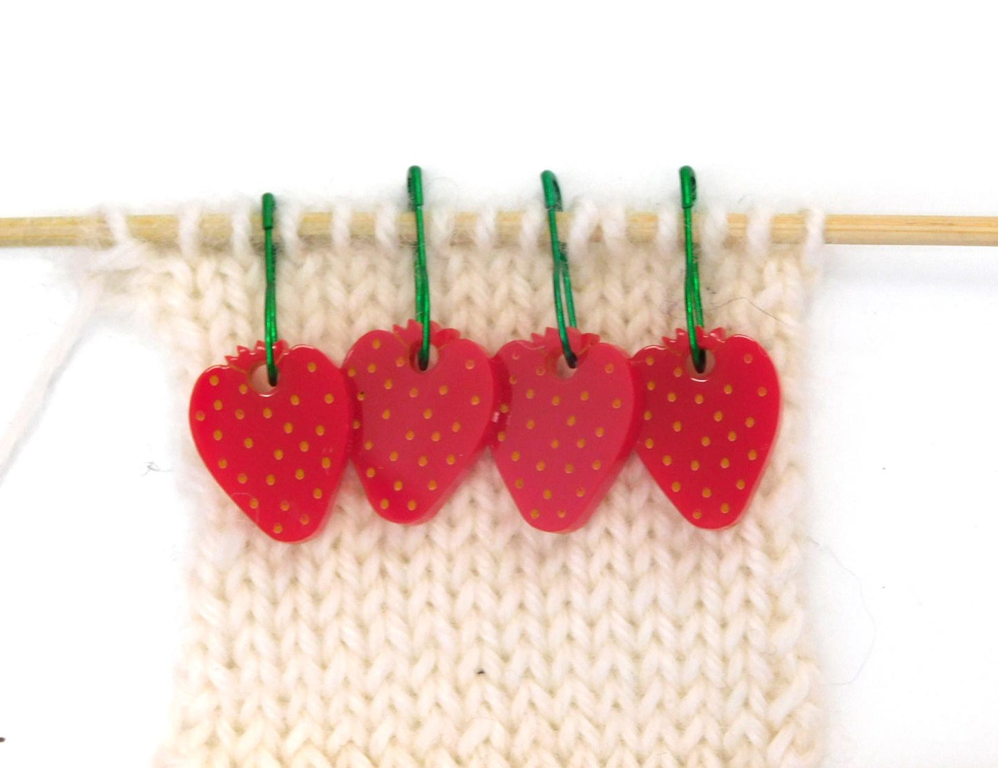 Strawberry Stitch Markers Set of 4      Red Green