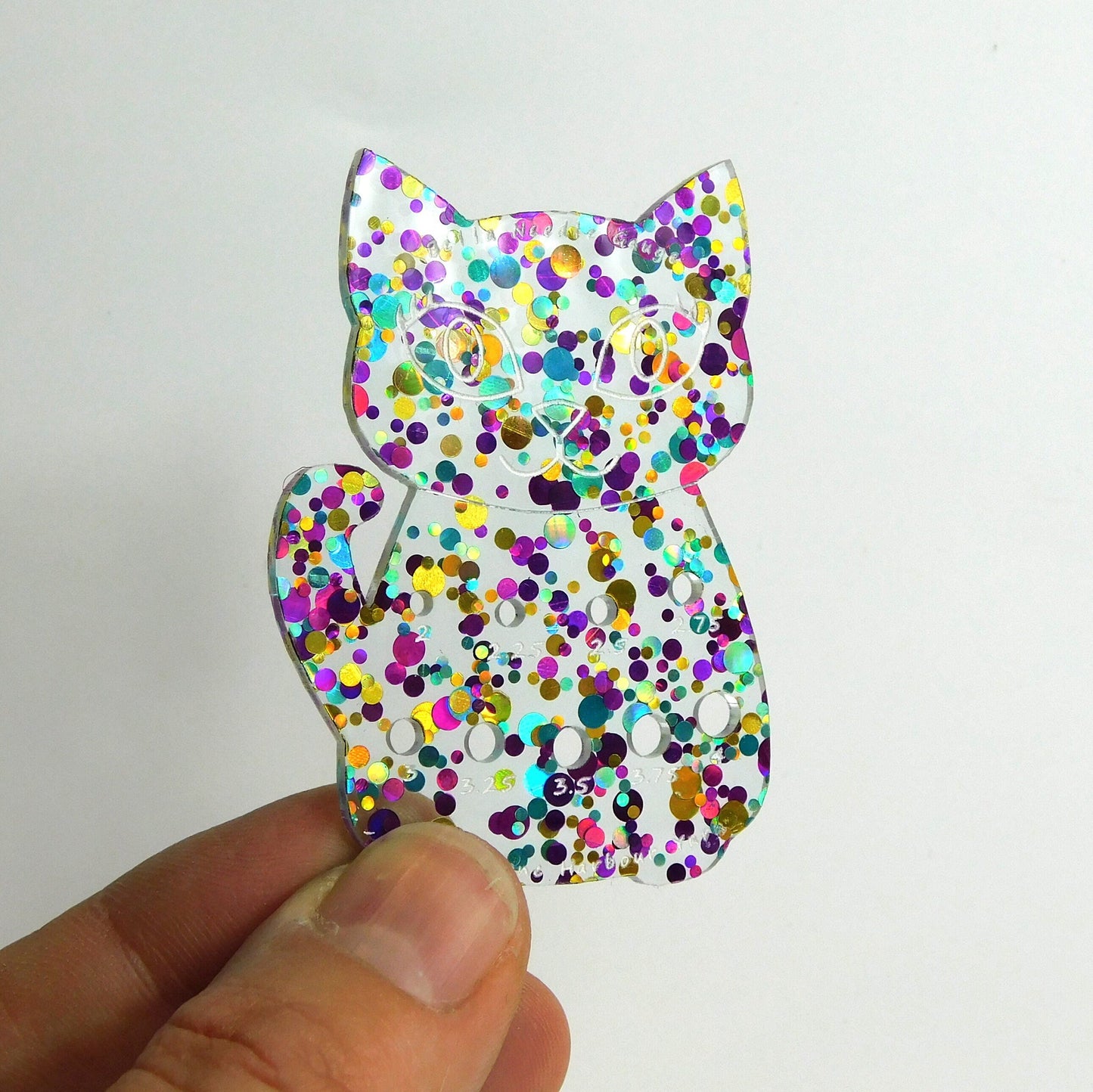 Bella Cat Mini Knitting Needle Gauge Metric  Purple Gold Blue Confetti Glitter