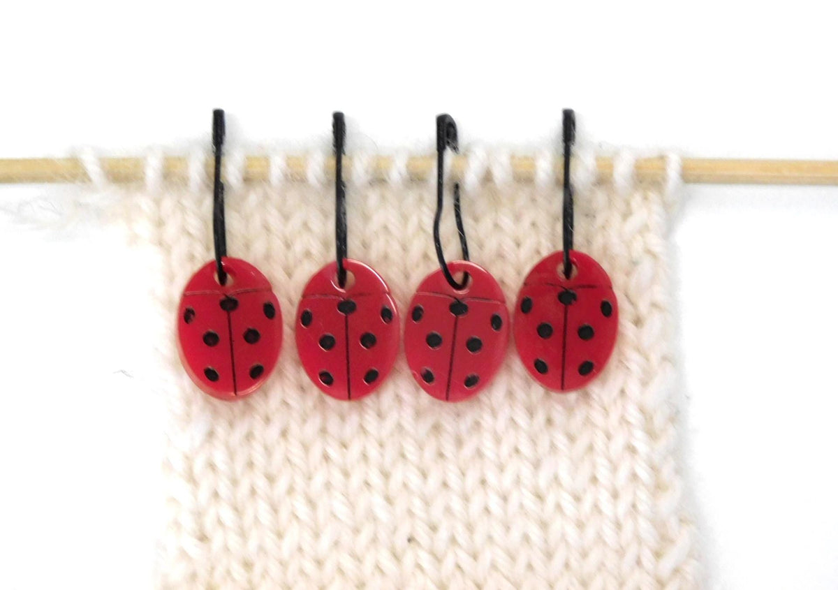 Ladybird Stitch Markers Set of 4      Red Black