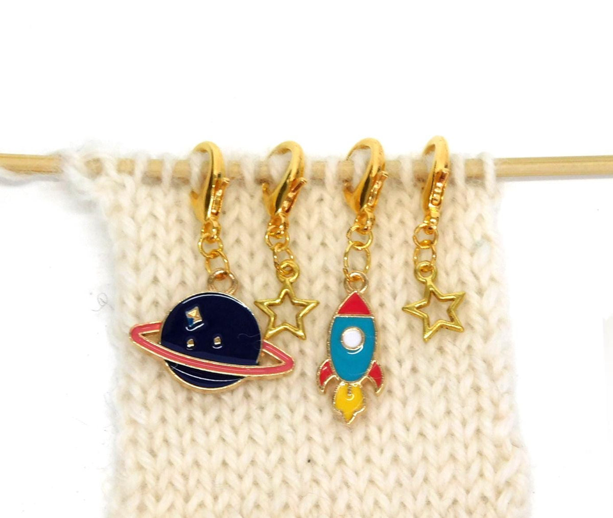 Outer Space themed Stitch Markers    set of 4 on lobster clasps