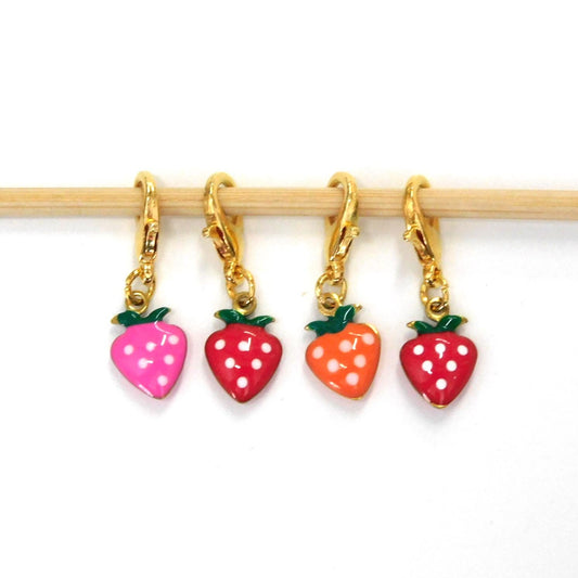 Tiny Strawberry Stitch Markers set of 4 on moveable clasps