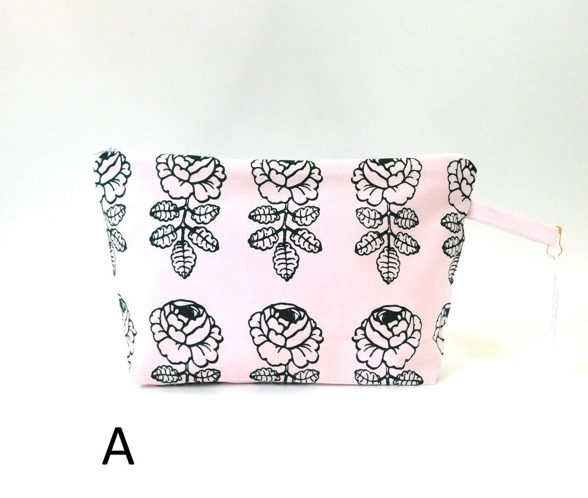 Marimekko Vihkiruusu Fabric Zip Pouch in Pale Pink Black      2 options      size Large 10"