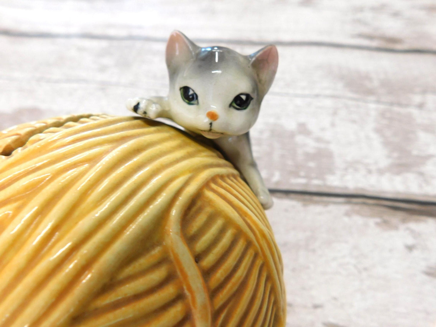 Vintage Ceramic Kittens on a Yarn Ball Piggy Bank