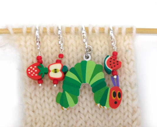 Hungry Caterpillar themed Stitch Markers    set of 4 on lobster clasps