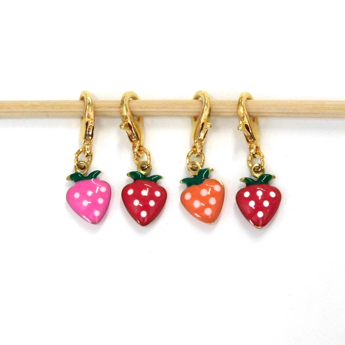 Tiny Strawberry Stitch Markers set of 4 on moveable clasps
