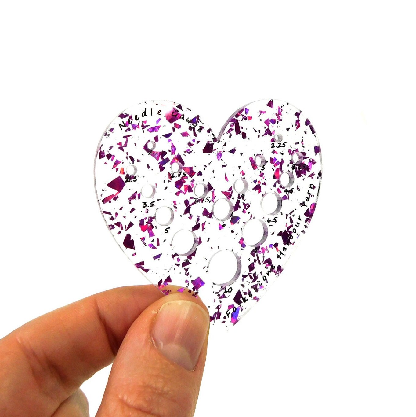 Pink Disco Shards Heart Knitting Needle Gauge Metric