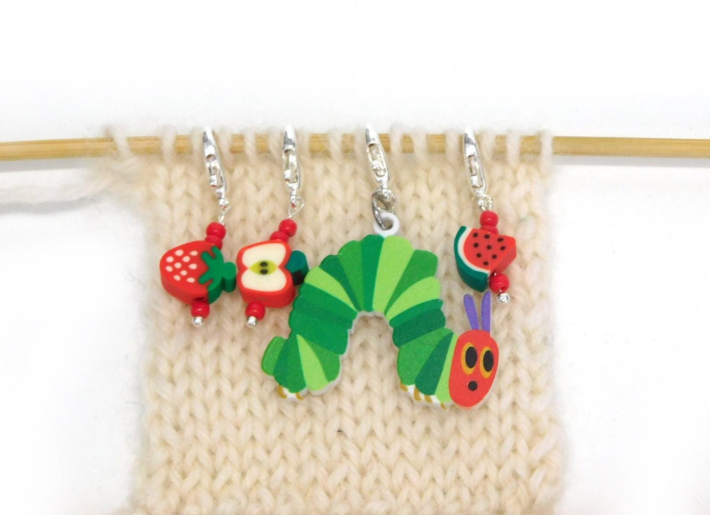 Hungry Caterpillar themed Stitch Markers    set of 4 on lobster clasps