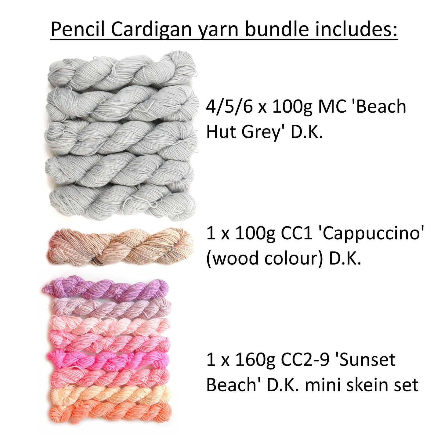 Yarn only bundle for the Pencil Cardigan Knitting pattern  5 sizes