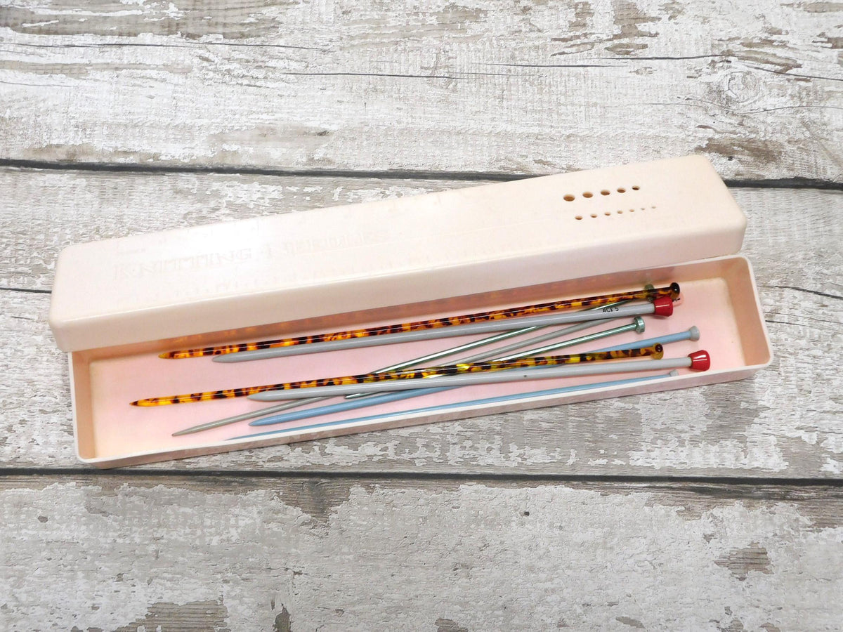 Vintage Knitting Needle Box  Blue or Pink