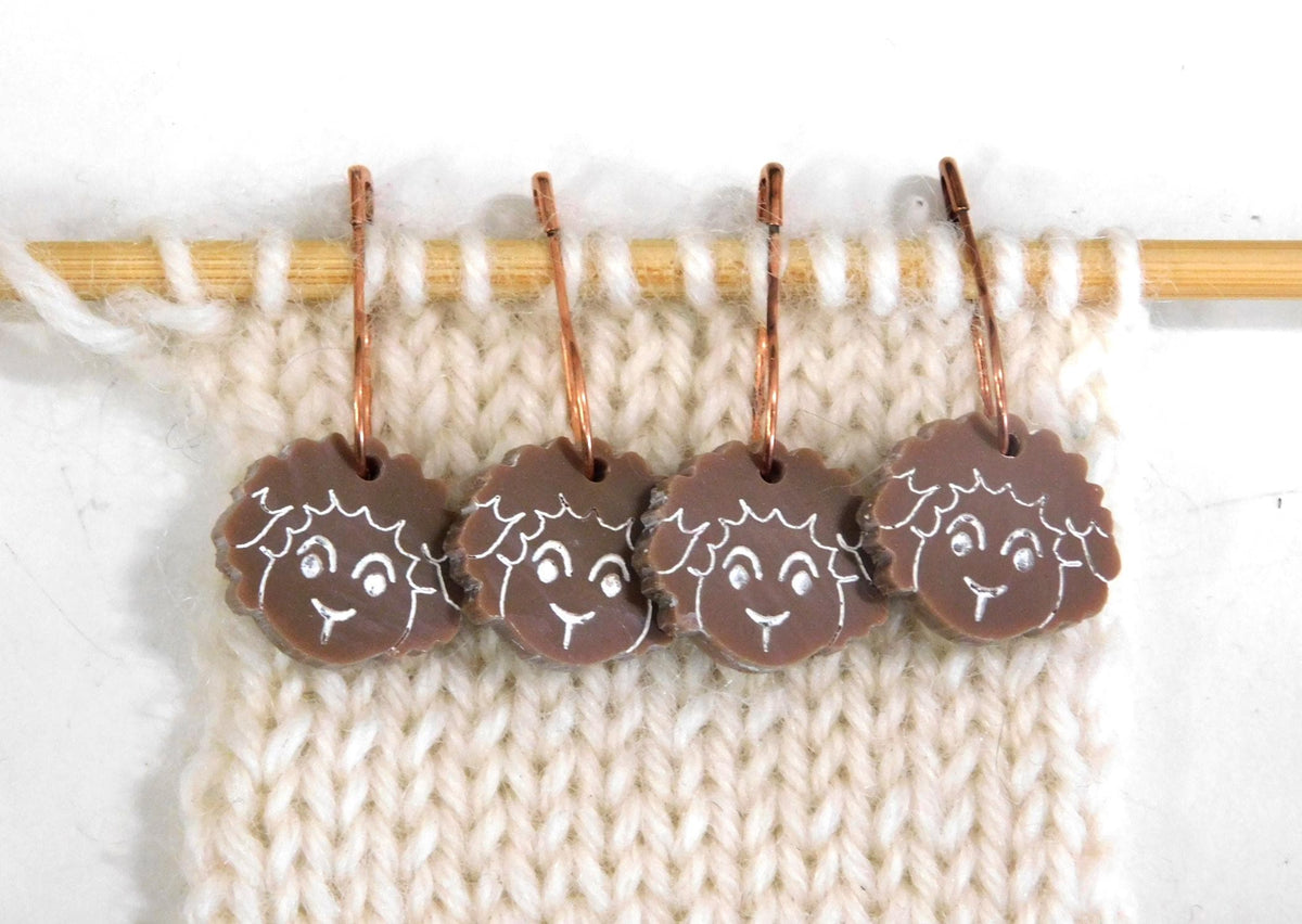 A Small Flock of Brown Sheep Stitch Markers  Set of 4