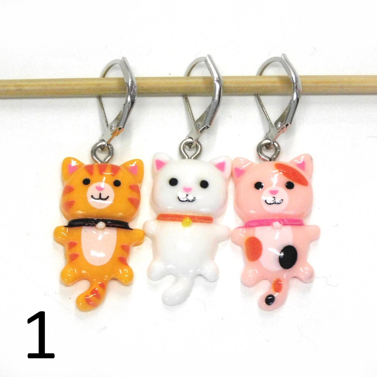 Candy Cat Stitch Markers set of 3 on moveable clasps