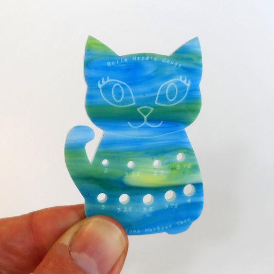 Bella Cat  Sock Knitting Needle Gauge Metric  Turquoise & Green swirl