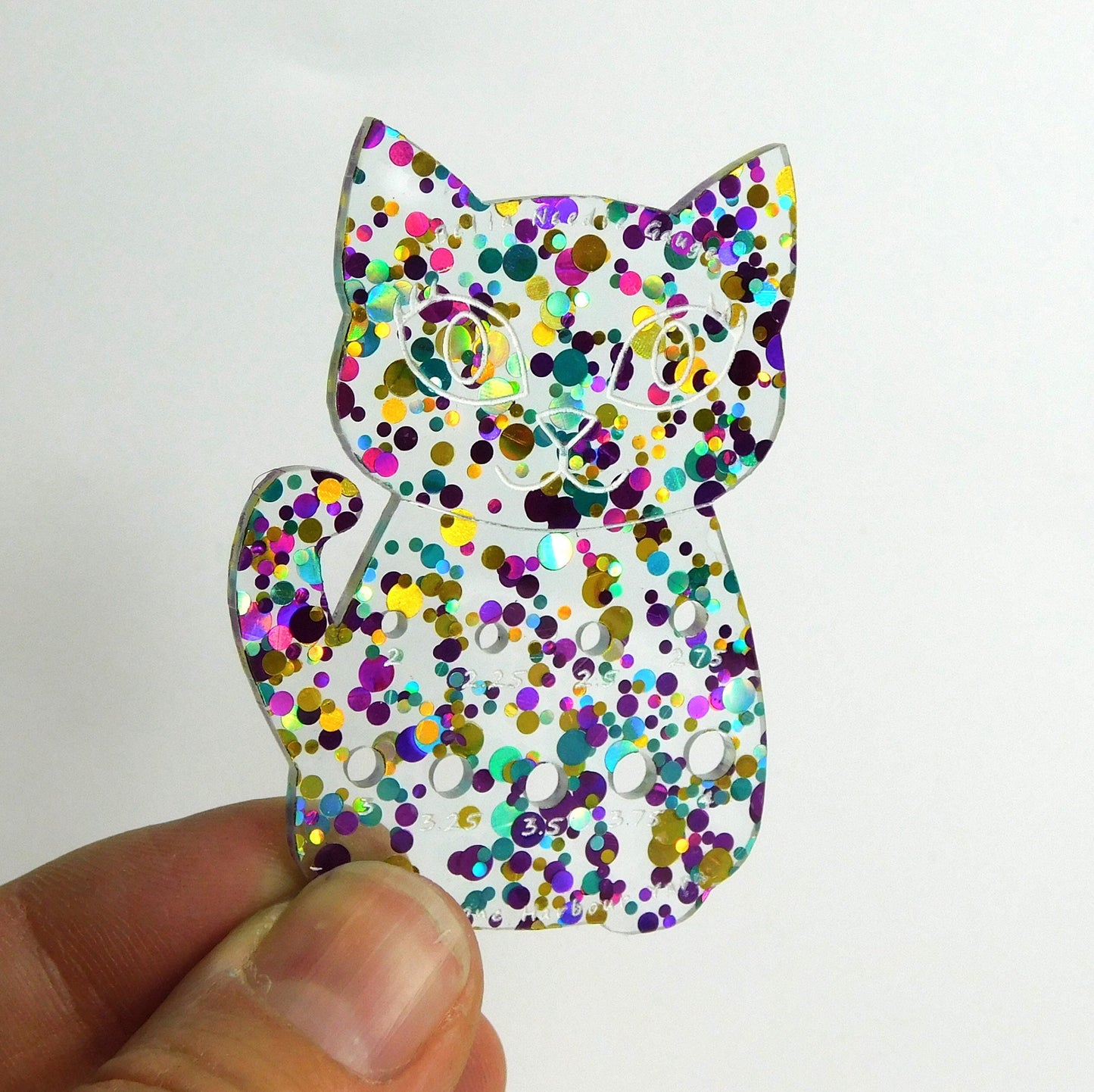 Bella Cat Mini Knitting Needle Gauge Metric  Purple Gold Blue Confetti Glitter