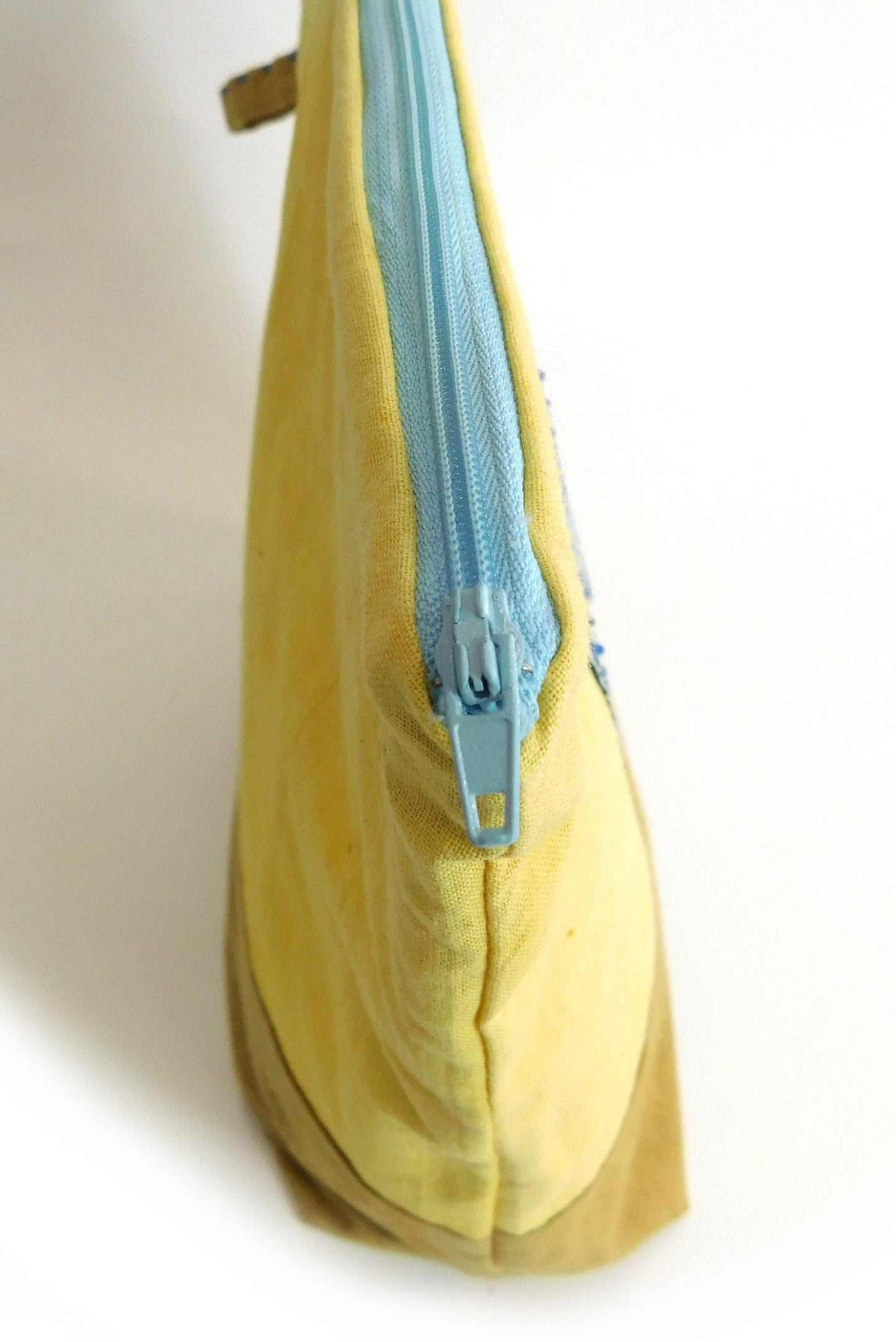 Hand Embroidered Butterfly Pouch: Naturally Dyed Cotton Zip Bag