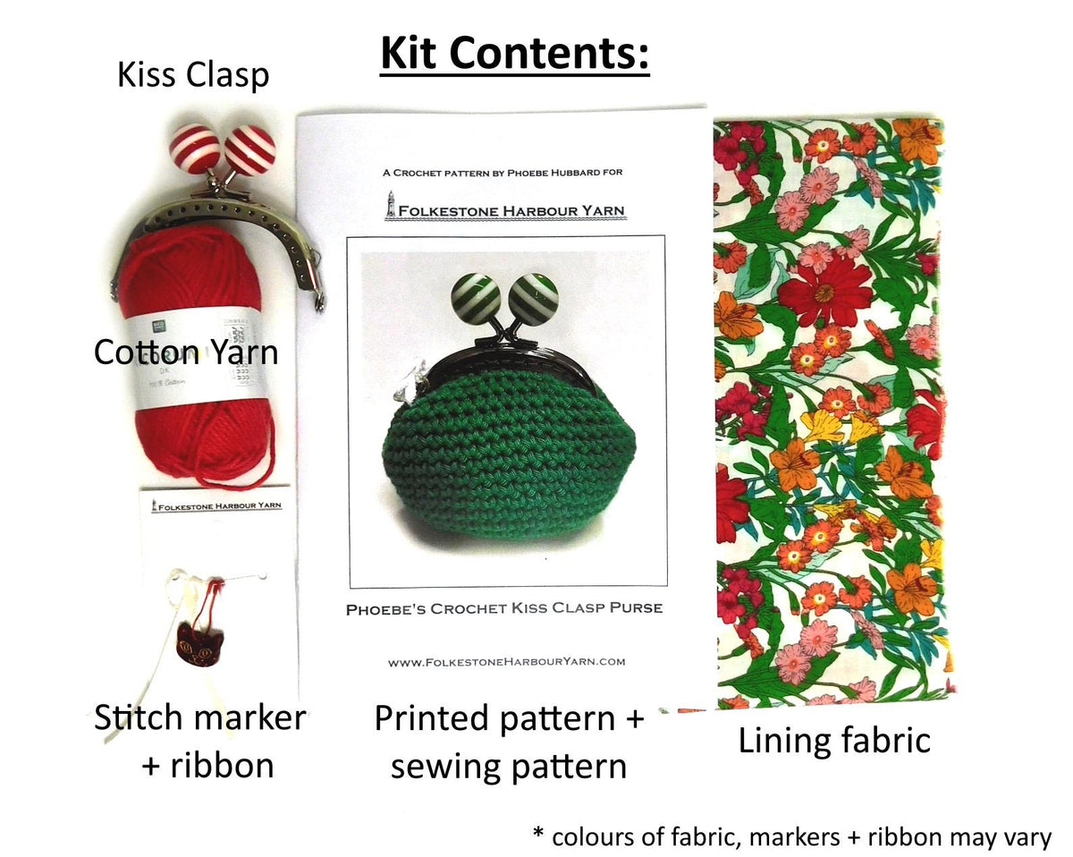 Kiss Clasp Crochet Purse Kit        9 Colour Options Available