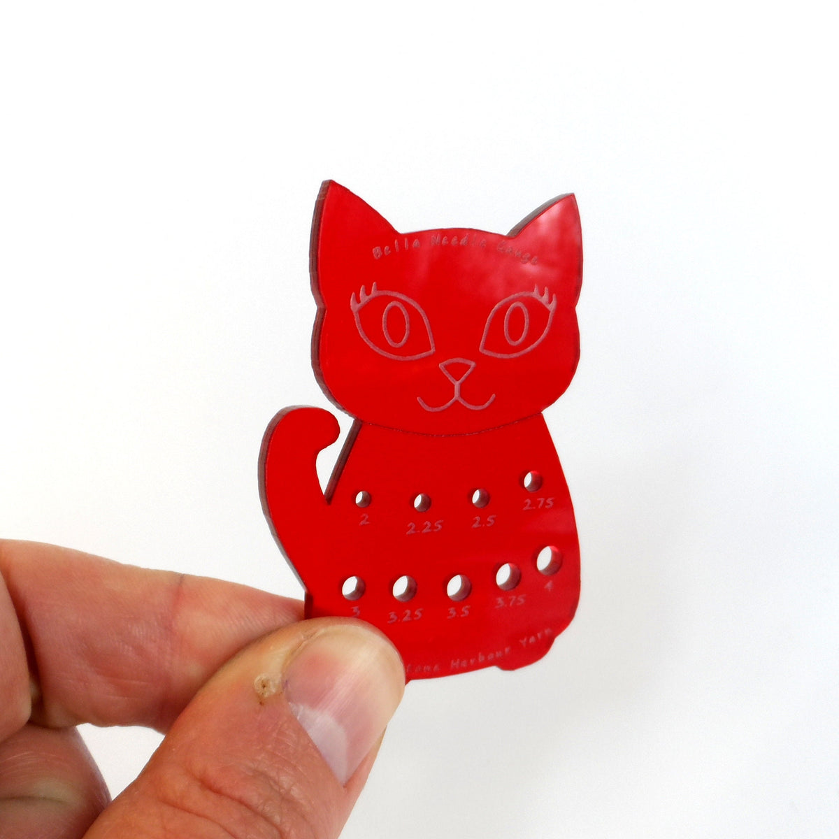 Bella Cat Knitting Needle Gauge: Red Translucent Metric Sock Knitter Tool