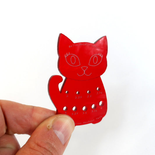 Bella Cat Knitting Needle Gauge: Red Translucent Metric Sock Knitter Tool