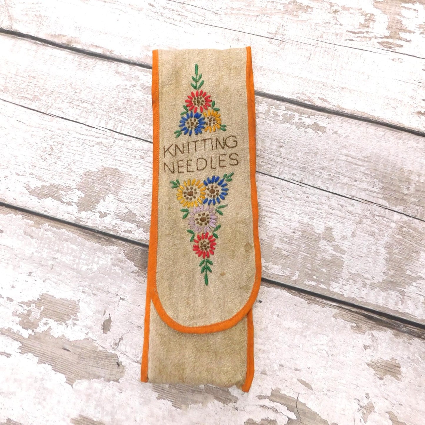 Vintage Embroidered Fabric Knitting Needle Case
