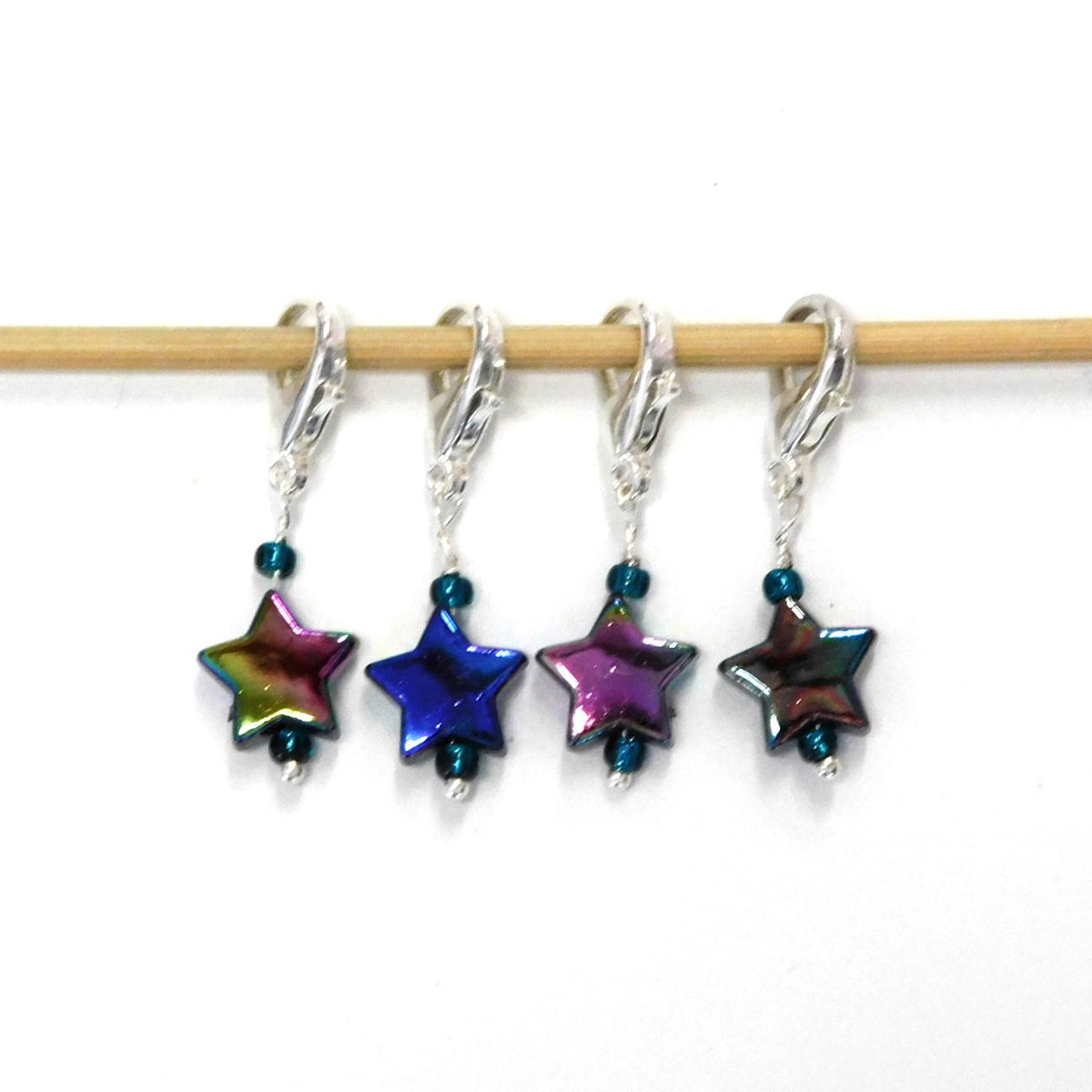 Iridescent Star Stitch Markers set of 4 on moveable clasps