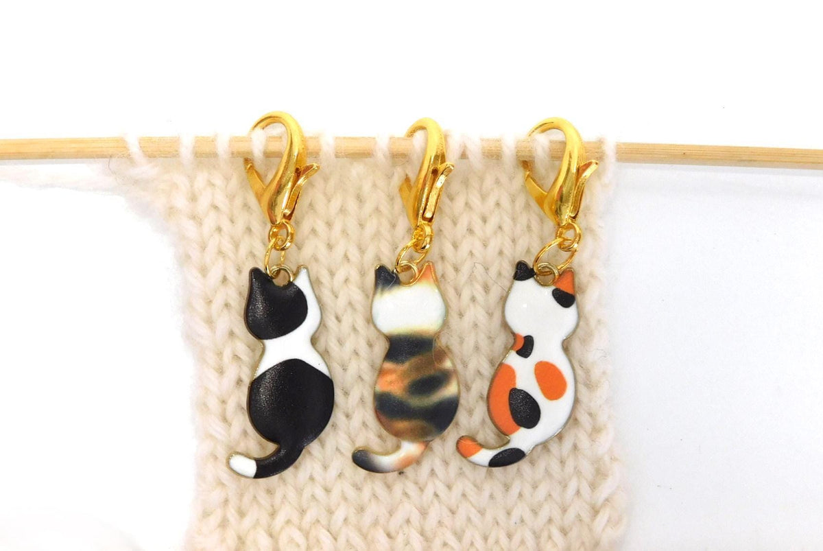 Kitty Cat Stitch Markers set of 3 on lobster clasps