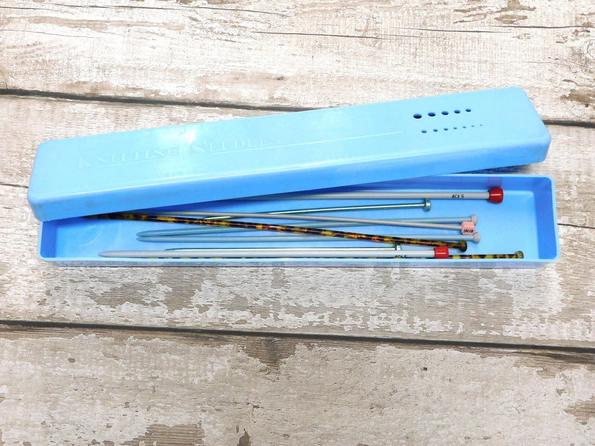 Vintage Knitting Needle Box  Blue or Pink