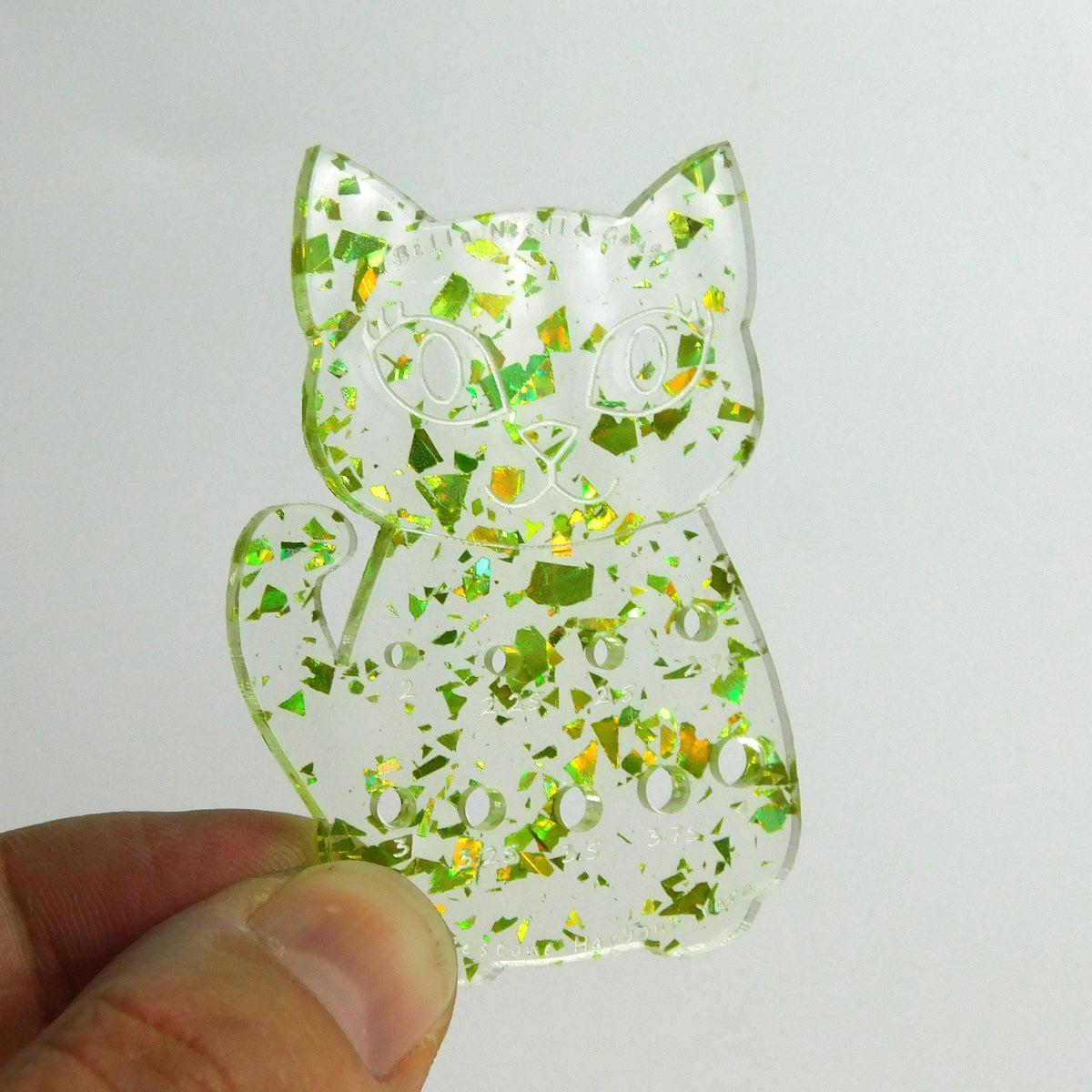 Bella Cat Knitting Needle Gauge: Lime Green Disco Glitter Acrylic