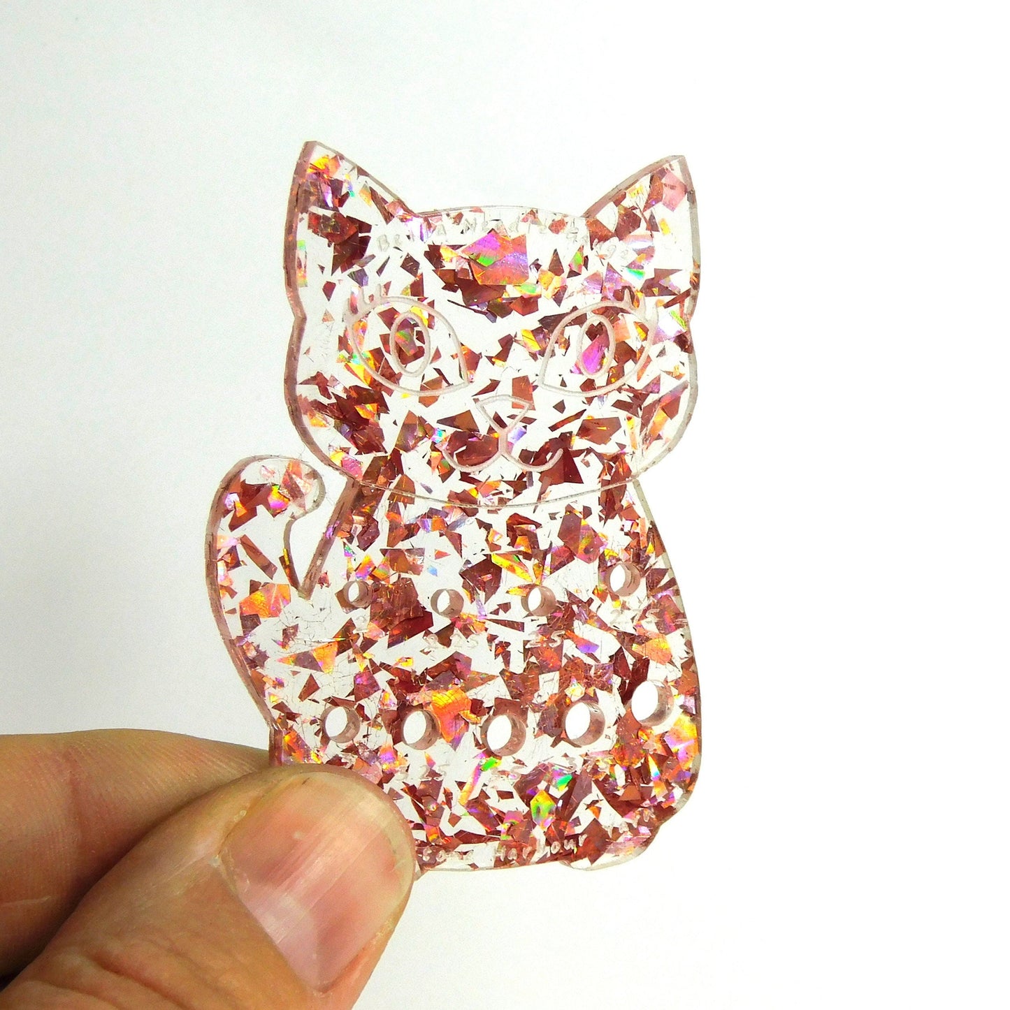 Bella Cat Knitting Needle Gauge, Rose Gold Glitter Acrylic (Metric)