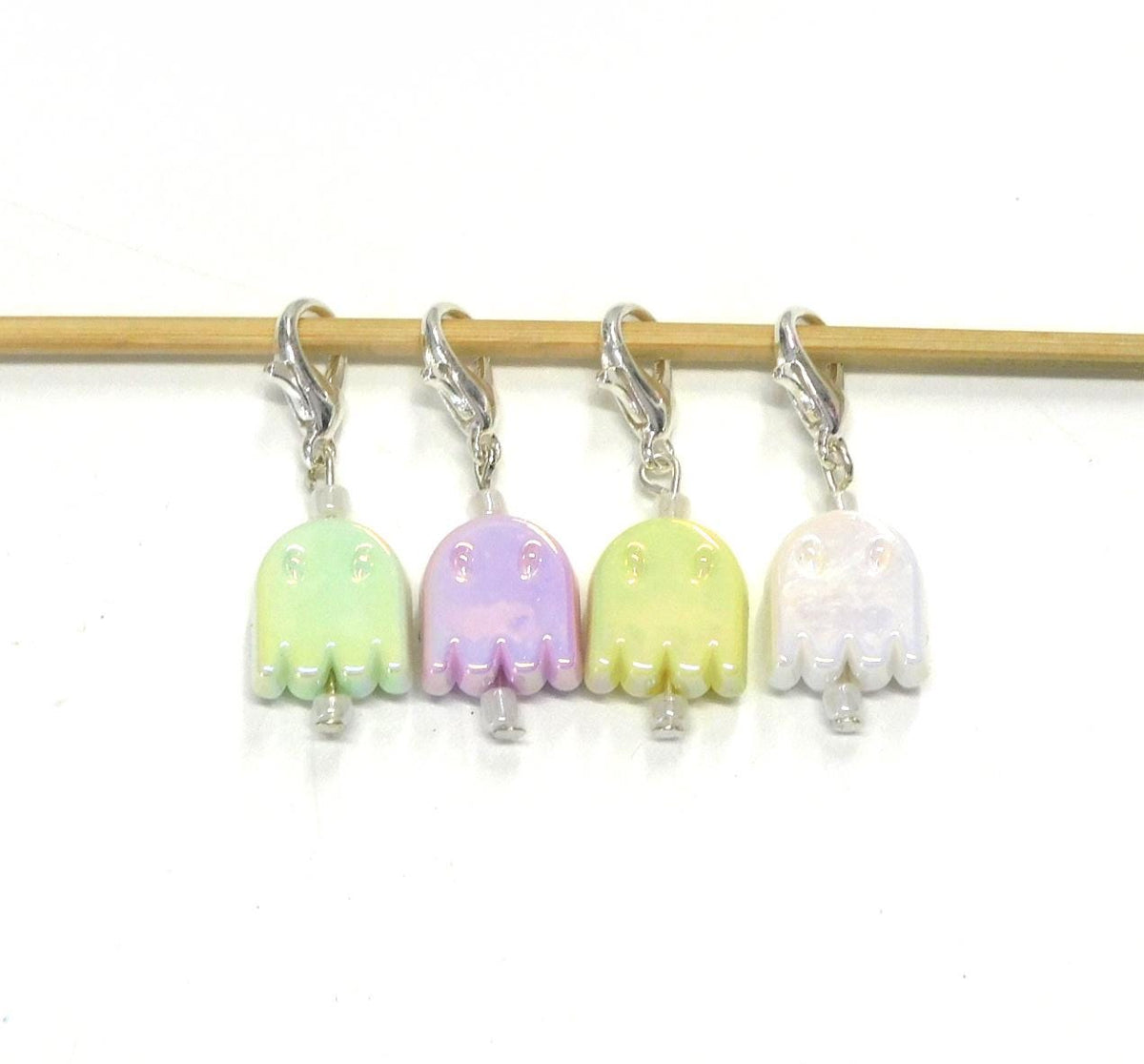 Pac Man Ghost Stitch Markers set of 4 on moveable clasps