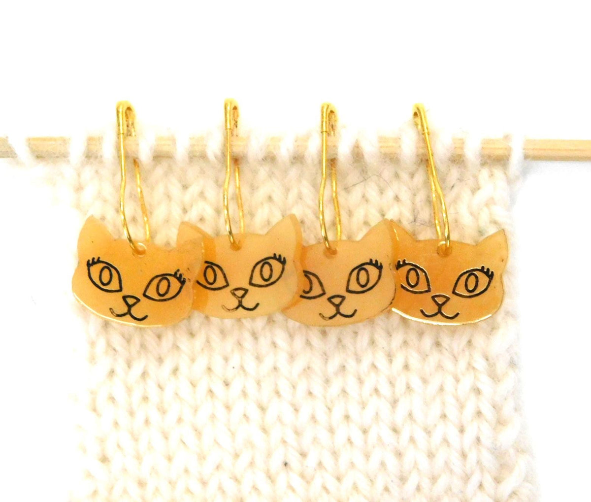 Warm Gold Yellow Bella Cat Stitch Markers Set of 4