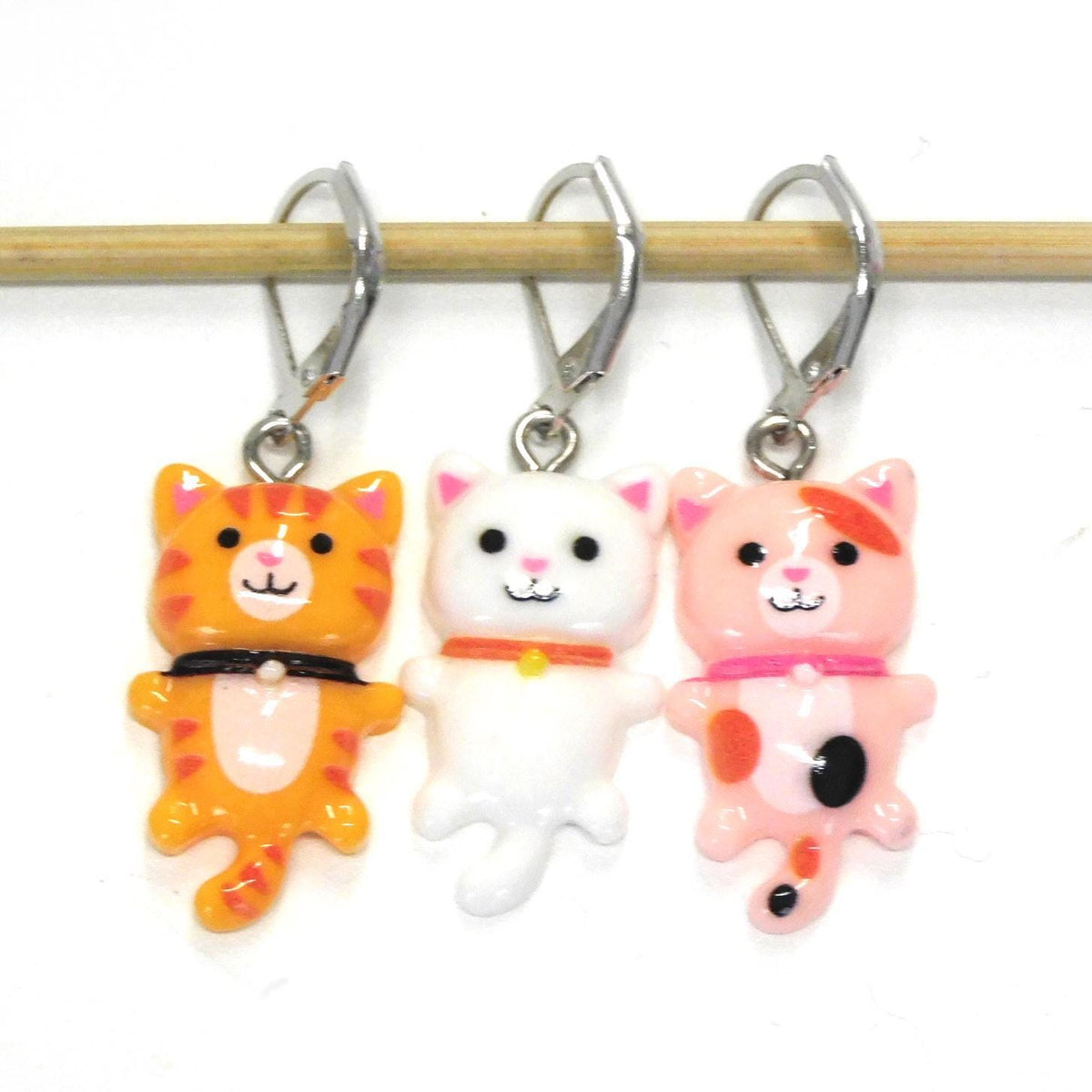 Candy Cat Stitch Markers set of 3 on moveable clasps