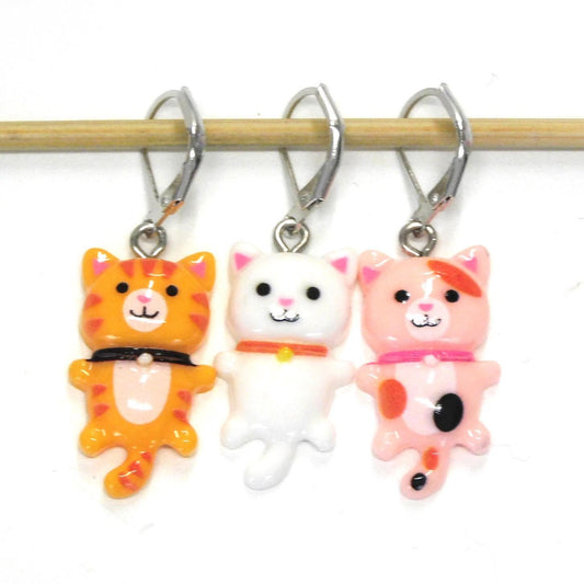 Candy Cat Stitch Markers set of 3 on moveable clasps