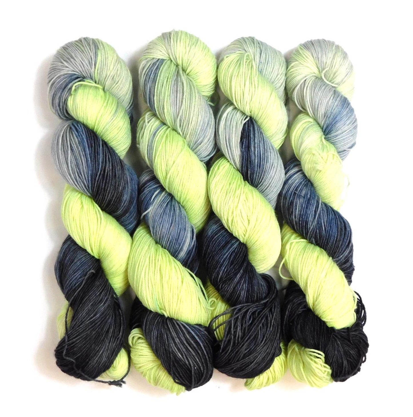 RAMMSKEINS: Flake        100g Variegated Yellow Black Sock Yarn   Fluorescent/UV Reactive