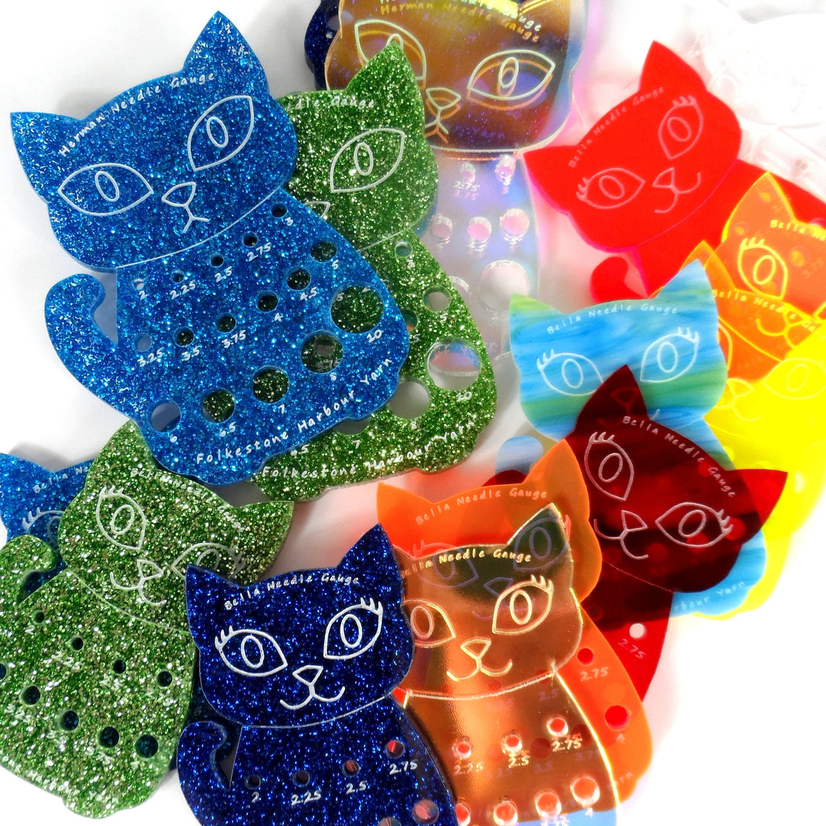 Bella Cat Knitting Needle Gauge: Acid Green Metric Sock Needle Sizer