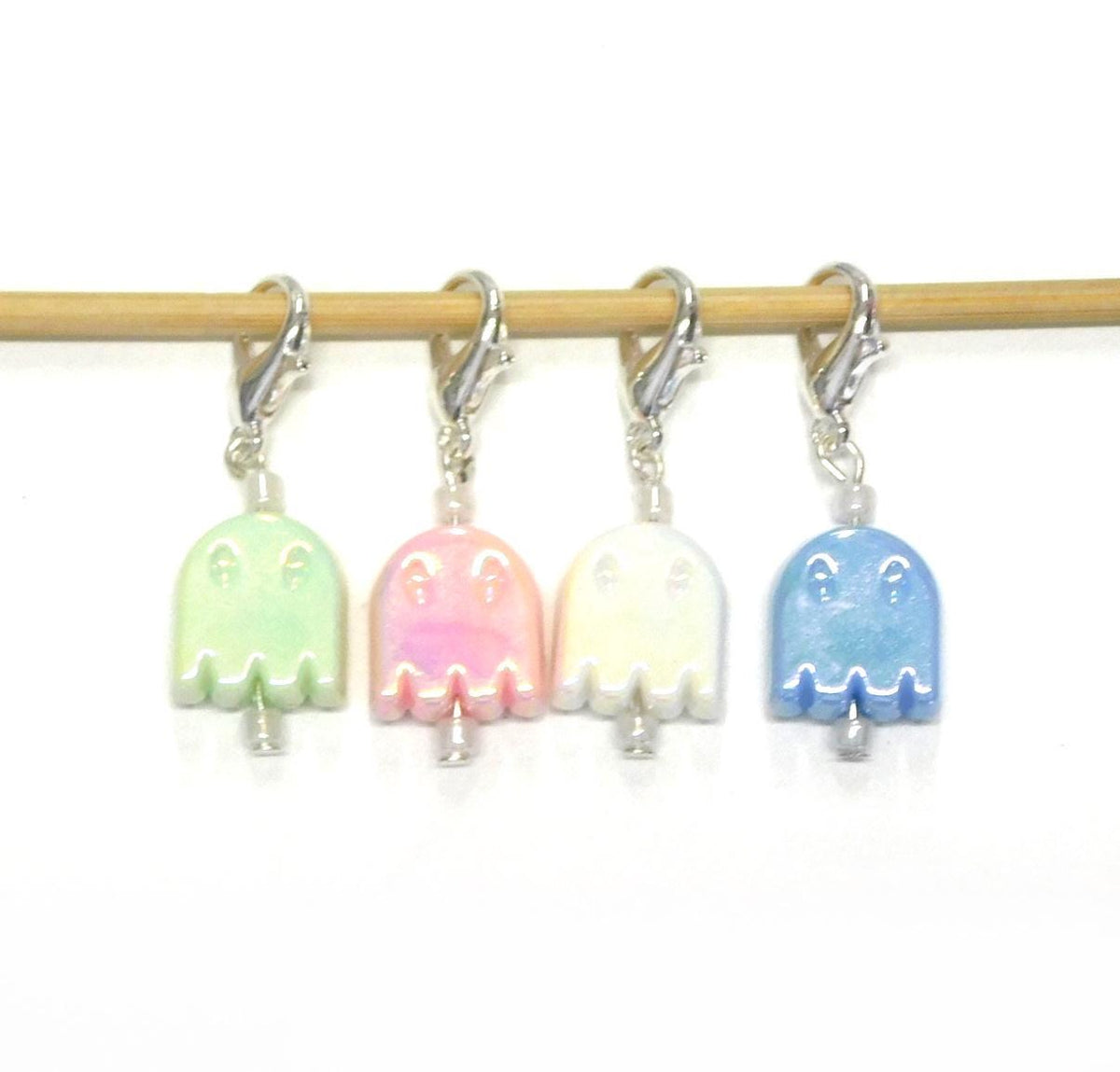 Pac Man Ghost Stitch Markers set of 4 on moveable clasps