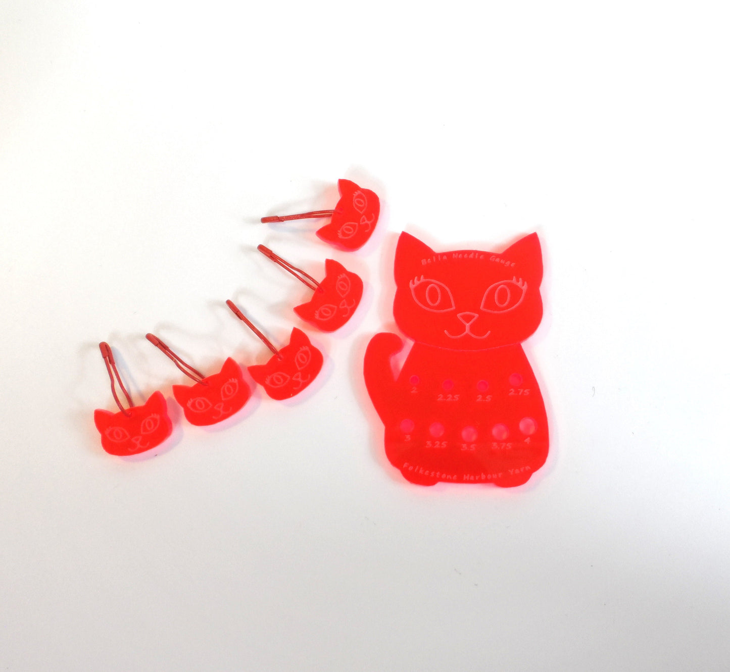 Bella Cat Knitting Needle Gauge: Metric Sock Knitting, Acid Red Fluro