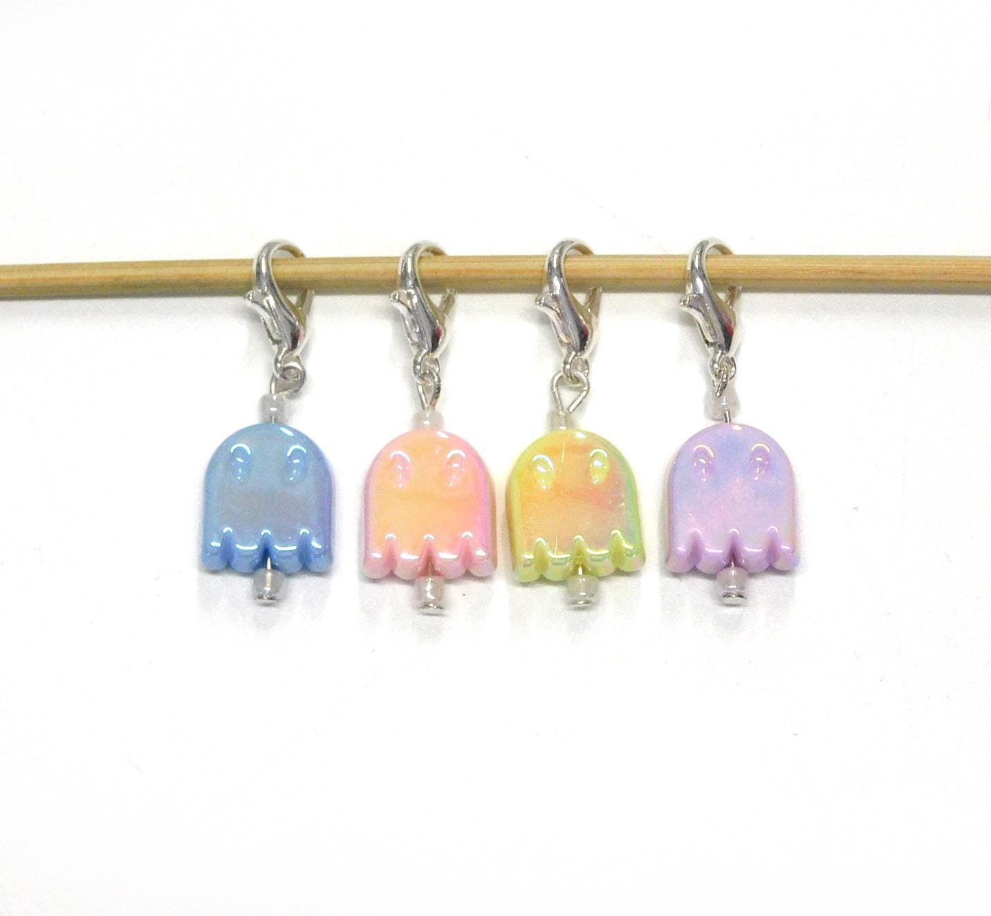 Pac Man Ghost Stitch Markers set of 4 on moveable clasps