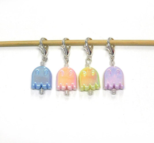 Pac Man Ghost Stitch Markers set of 4 on moveable clasps